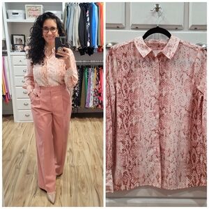 RACHEL Rachel Roy Pink Snake-Print Button-Up Blouse